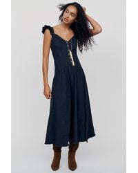 Pilcro - 100% Cotton Ruffled Denim Midi Dress - Lyst