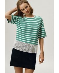 Maeve - Stripe Lace Hem T-Shirt - Lyst