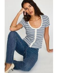 By Anthropologie - Scoop-Neck Stripe Ribbed Top - Lyst