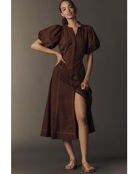 Exquise - Stitched Puff-Sleeve Midi Dress - Lyst