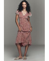 Exquise - V-Neck Flutter-Sleeve Midi Dress - Lyst