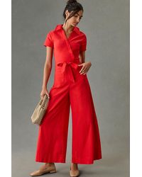 Maeve - Short-sleeve Wrapped-culotte Jumpsuit - Lyst