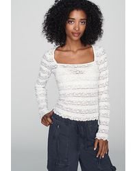 By Anthropologie - Square-Neck Lace Long-Sleeve Top - Lyst