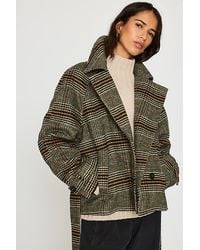 By Anthropologie - Belted Check Wool-Blend Coat - Lyst