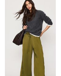 By Anthropologie - Satin Lace Wide-Leg Trousers - Lyst