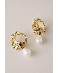By Anthropologie - Hammered Pearl Drop Earrings - Lyst