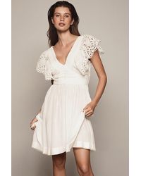 By Anthropologie - Eyelet Flutter-Sleeve V-Neck Mini Dress - Lyst