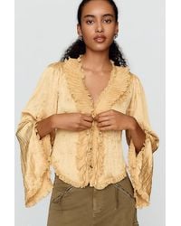 By Anthropologie - Long-Sleeve Ruffled Tie-Front Top - Lyst