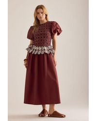 Damson Madder - Audrey Smocked Embroidered Cotton Midi Dress - Lyst