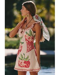 Celandine Embroidered Poplin Square-Neck Mini Shift Dress in Pink | Lyst UK