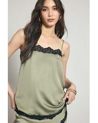 By Anthropologie - Lace-Trim Satin Cami Top - Lyst