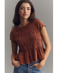Pilcro - Garment Dye Ruched Crew-Neck Cap-Sleeve T-Shirt - Lyst