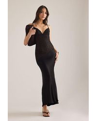 Bardot - Aralia Satin Lace Asymmetric Maxi Dress - Lyst