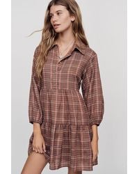 Maeve - The Bettina Tiered Plaid Mini Shirt Dress By - Lyst