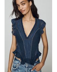 By Anthropologie - Lace Flutter-Sleeve Top - Lyst