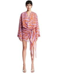 The Attico - Zebra-Print Mini Wrap Dress - Lyst