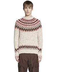 Moncler - Jacquard Wool Blend Sweater With Geometric Pattern - Lyst