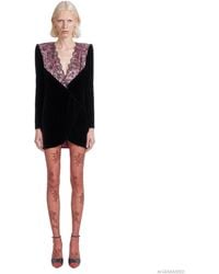 Valentino - Velvet Mini Dress With Lace - Lyst