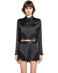 Versace - Lace-Trim Satin Crop Shirt - Lyst