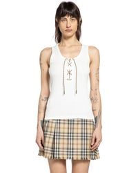 Burberry - Check Trim Cotton Blend Tank Top - Lyst