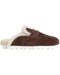 Miu Miu - Shearling-Lined Suede Mules - Lyst