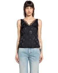 McQueen - Skull Print Lace Trim Top - Lyst