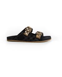 Burberry - Double Buckle Checked Sandals - Lyst