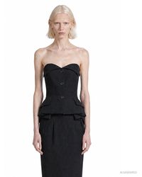 Magda Butrym - Strapless Cotton Blouse With Rose Peplum - Lyst