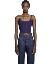 Versace - Stretch Viscose Mesh Ribbed Knit Top - Lyst