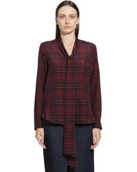 Burberry - Check Silk Scarf Blouse - Lyst