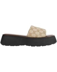 Gucci - Gg Canvas Flatform Slide Sandals - Lyst