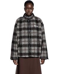 Miu Miu - Check Fleece Zip-Up Jacket - Lyst
