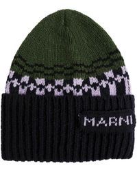 Marni - Geometric Motif Wool Beanie - Lyst