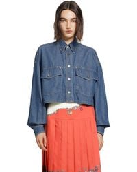 Versace - Chambray Denim Crop Shirt - Lyst