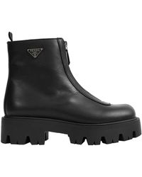 Prada - Leather Zipper Booties - Lyst