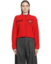 Chloé - Heart Logo Wool-Cashmere Cardigan - Lyst
