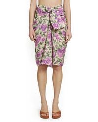 Chloé - Draped Floral Silk Midi Skirt - Lyst