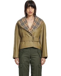 Burberry - Cropped Cotton Jacket With Check Warmer - Lyst