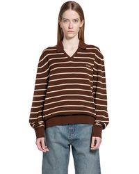 Miu Miu - Striped V-Neck Long Sleeve T-Shirt - Lyst