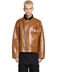 Sacai - Leather Jacket With Corduroy Collar - Lyst