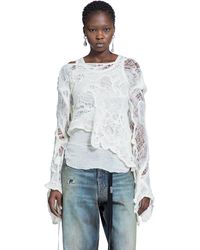 Ann Demeulemeester - Cilia Off-shoulder Sweater In Ripped Sheer Knit - Lyst
