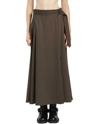 Burberry - Wool Twill Midi Skirt - Lyst