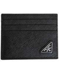 Prada - Triangle-Plaque Leather Card Holder - Lyst