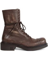 Miu Miu - Leather Laced Booties - Lyst