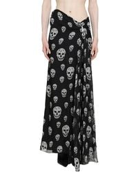 McQueen - Skull Print Draped Maxi Skirt - Lyst