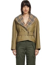 Burberry - Cropped Cotton Jacket With Check Warmer - Lyst
