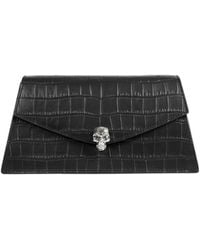McQueen - Skull Mini Croc-Effect Leather Clutch - Lyst