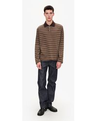 A.P.C. - A. P.c. Men's Long-sleeve Striped Polo Shirt Size: Extra Small In Brown - Lyst