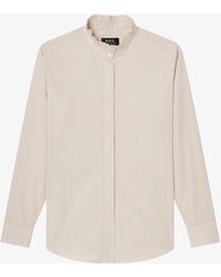 A.P.C. - A. P.c. Striped Blouse With Ruffled Collar 42 Beige - Lyst