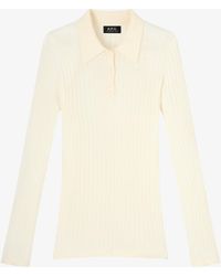A.P.C. - A. P.c. Narrow-rib Sweater With Polo Shirt Collar M Ecru - Lyst